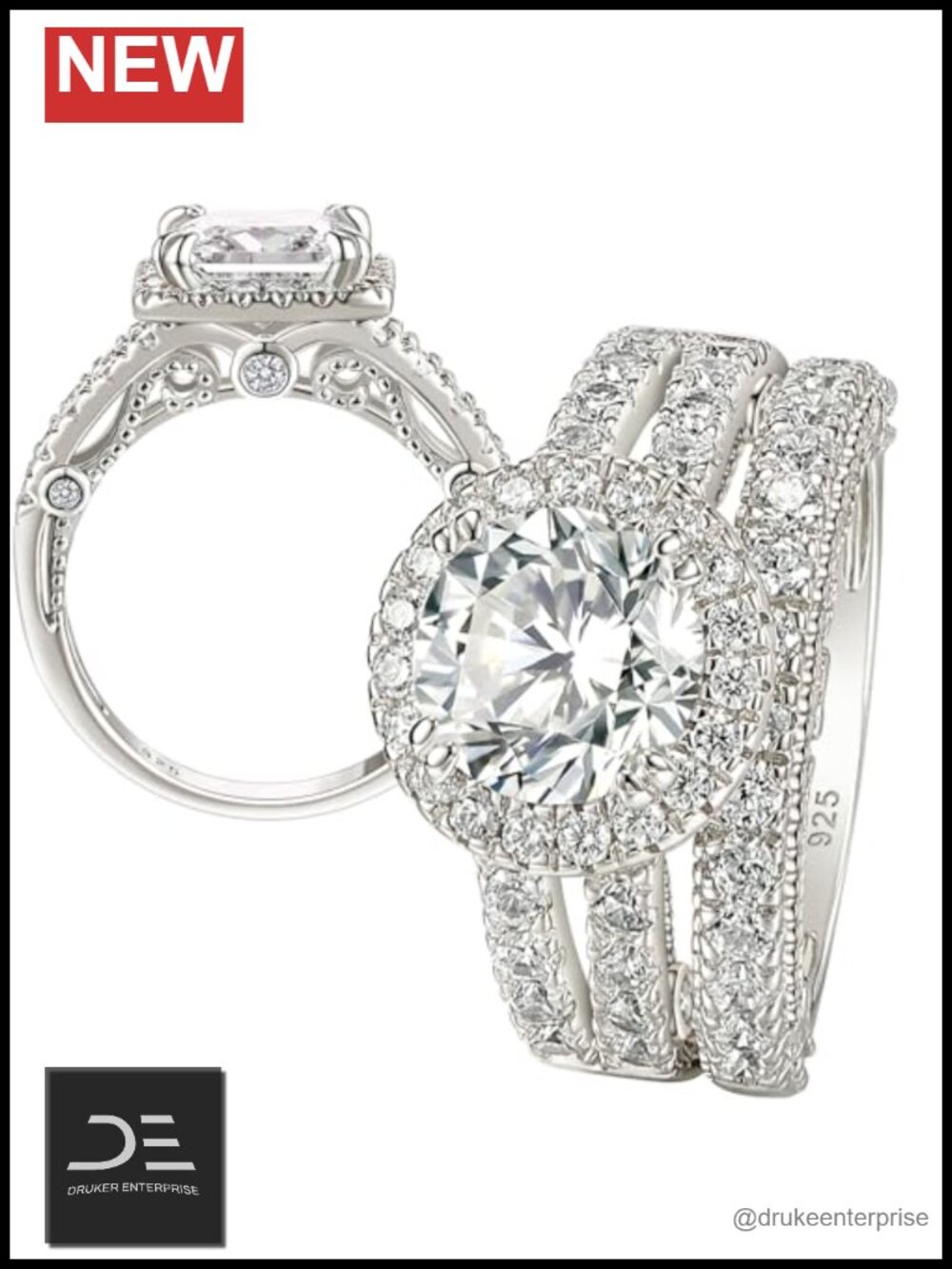 925 Sterling Silver Bridal Ring Set CZ Engagement Wedding Band Women